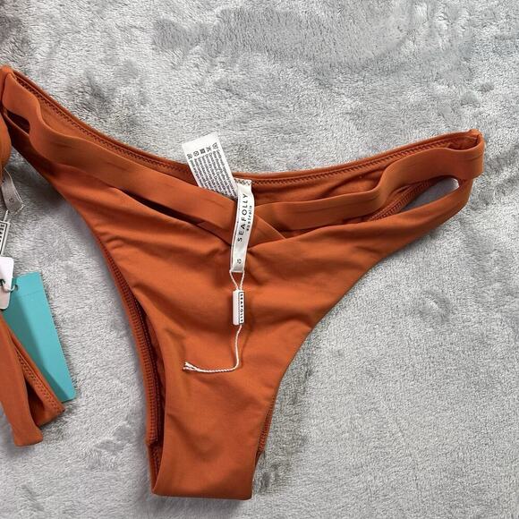 SeaFolly Australia Bikini Swimsuit Size 10 Orange/Rust Wrap Top Strappy Bottoms - Picture 3 of 12